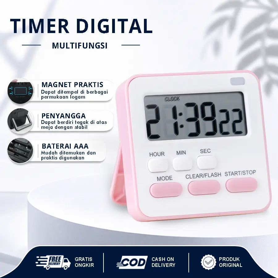 Timer Digital Multifungsi LCD Besar | Kitchen Timer Alarm Countdown Count Up Magnet Stand Lipat Gantung CA-0930