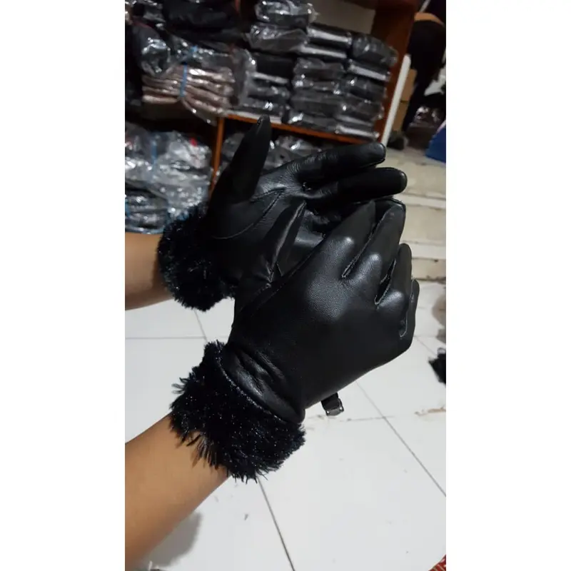 ST Bulu - Sarung tangan motor wanita cewek kulit asli model bulu unik antik mewah kuat awet dan tahan lama 3