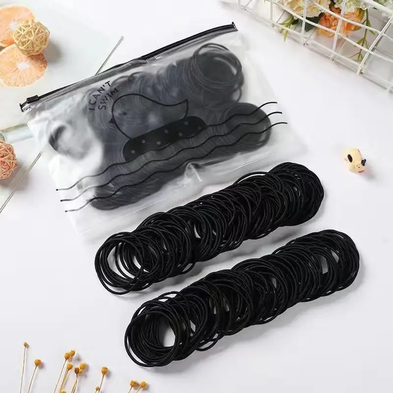 Black stretch headband, 50 pieces Korean thin rubber band round small rubber band hair band adult head band Rubber band wholesale rubber band hair tie ladies