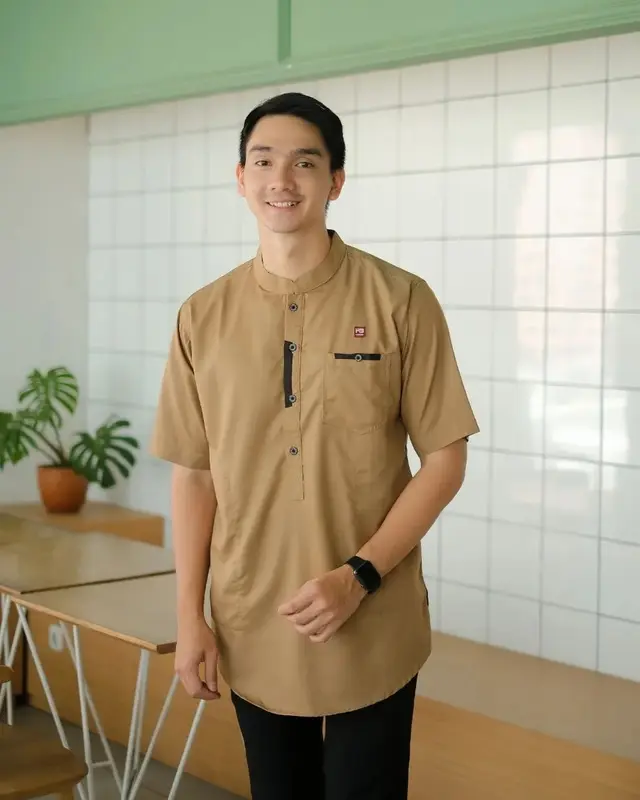 Koko Kurta Lengan Pendek Warna Mauve Bahan Katun Toyobo Baju Koko Pria Dewasa Terbaru di Lebaran 2025 Muslim 2