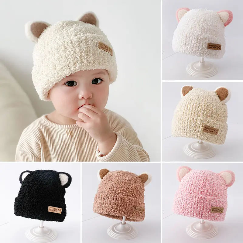 Mũ Em Bé Tai Mèo, Thiết Kế Dễ Thương, Chất Liệu Nhồi Bông Và Ấm Áp, Thích Hợp Cho Mùa Thu Và Mùa Đông, Màu Trơn Cho Trẻ Mới Biết Đi, Bé Trai Và Bé Gái, Mũ Nắp Ca-Pô 0