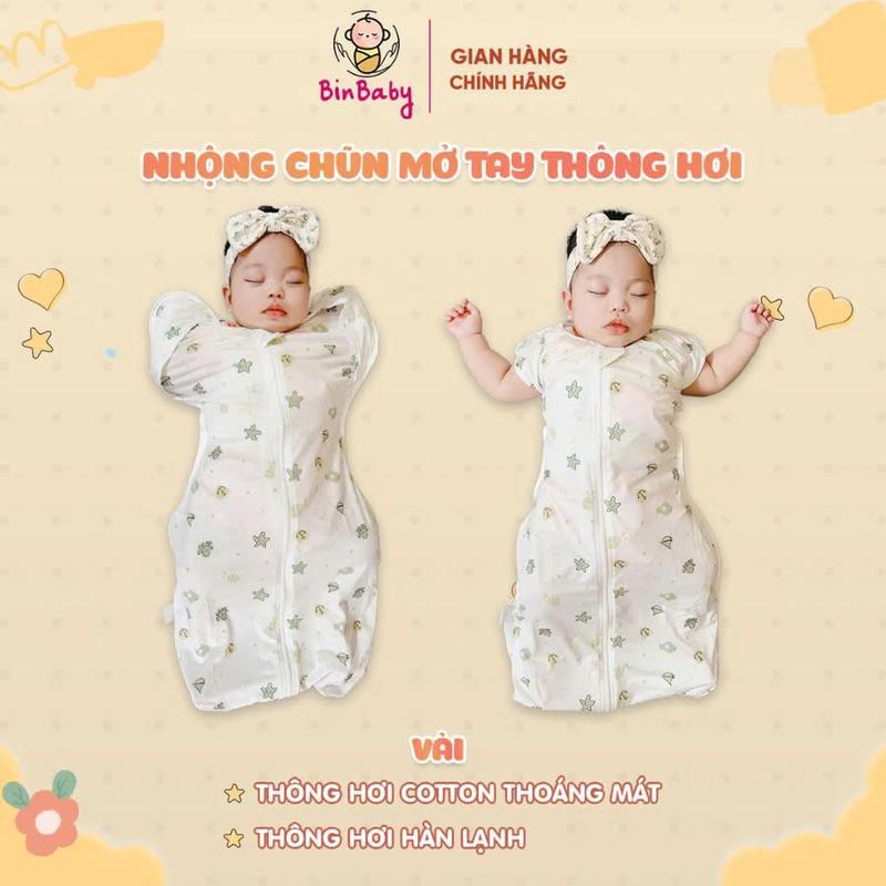 Nhộng chũn Bin Baby mùa hè cho bé có tay mở vải thông hơi, peptit cotton thun lạnh - giúp bé ngủ ngon, giảm giật mình