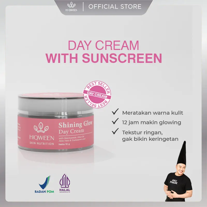 HIQWEEN SHINING GLOW DAY CREAM WITH SUNSCREEN Krim Siang Niacinamide Mencerahkan Pencerah Kulit Flek Hitam Melasma 5