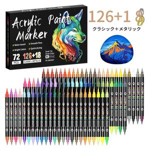 アクリル絵の具マーカー 24/48/72/144色、デュアルチップデュアルカラーのアクリルペイントペン。岩石ペイント、キャンバス、木、ガラス、陶器、布、プラスチック、卵、スクラップブックに最適。ソフトブラシチップ ペンとマーカー