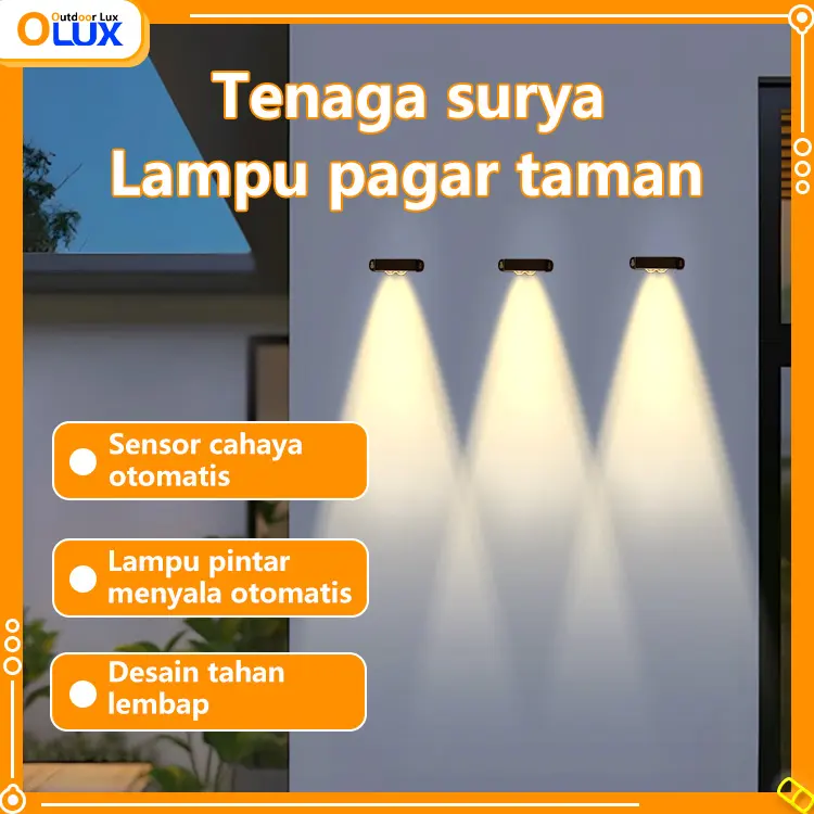 OLUX Lampu Dinding Taman LED Tenaga Surya Outdoor, Pilihan Putih / Warm Light, Tahan Air IP65, Lampu Sorot Dekorasi Halaman, Teras, Vila & Rumah Modern, Otomatis Nyala Saat Malam