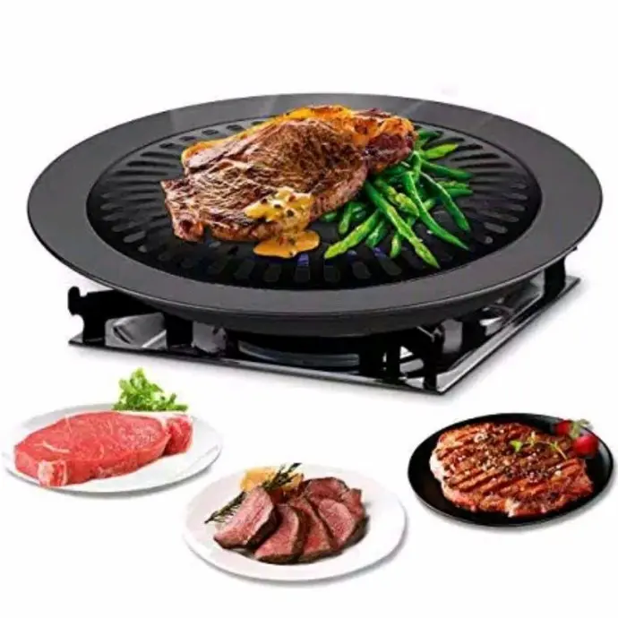 Pemanggang BBQ Ultra Grill Pan 32cm Alat Panggang Bulat Anti Lengket Besi Daging Hitam Panggangan Kitchenware