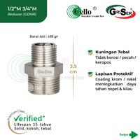 Gambar [Cello GDNR-1/2"Mx3/4"M] Double Nepel Reducer 1/2" x 3/4" Inch Kuningan | Drat Luar Male x Male | Fitting Sambungan Pipa Brass Double Nipple Reduce / Nepple dari Cello Sanitary Indonesia Kota Administrasi Jakarta Barat 1 Tokopedia