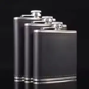 9oz Portable Stainless Steel Hip Flask Flagon Whiskey Wine Pot Leather Cover Bottle Funnel Travel Tour Drinkware Wine Cup