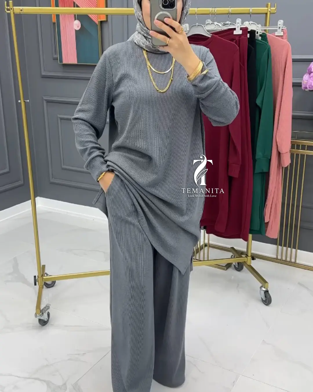 Temawanita 4-1 Aleena Oneset Premium Setelan Atasan Celana Mewah Dewasa Panjang Nyaman