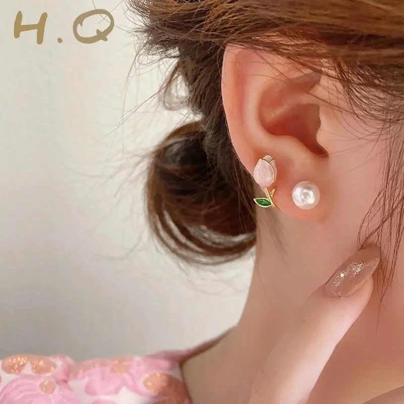 H.Q Jewelry Bông tai hoa tulip, trang sức titan cao cấp,​​​​ khuyên tai phụ kiện hoa tai Nữ Women