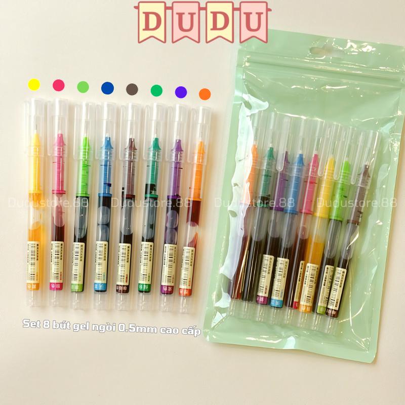 ẢNH THẬT SET 8 bút gel Cao Cấp DUDU ngòi 0.5mm mực xanh đen đỏ viết mượt không tắc mực