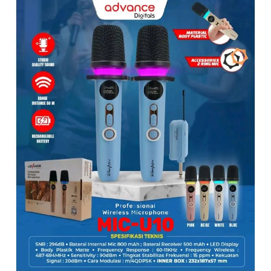 Advance Microphone MIC-U10 Professional Wireless Microphone - Garansi Resmi Advance 1 Tahun