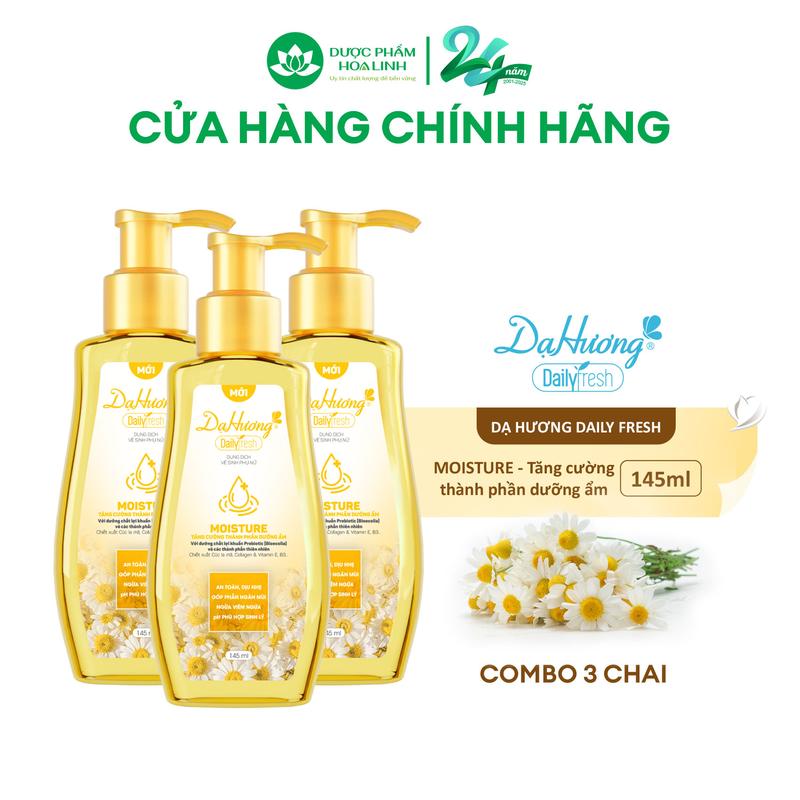 Combo 3 chai dung dịch vệ sinh Dạ Hương Daily Fresh Moisture 145ml - Tăng cường thành phần DƯỠNG ẨM