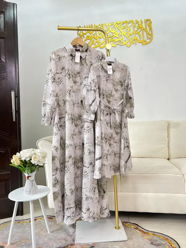 Syafacollection Inara Dress Motif Gamis Couple Anak Soft twill Print Busui Kerah 4