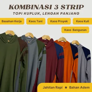 KAOS PROYEK BASAHAN - Adem Tebal Kaos kerja proyek kaos tani kaos bangunan kaos polos lengan panjang kombinasi strip dan kupluk