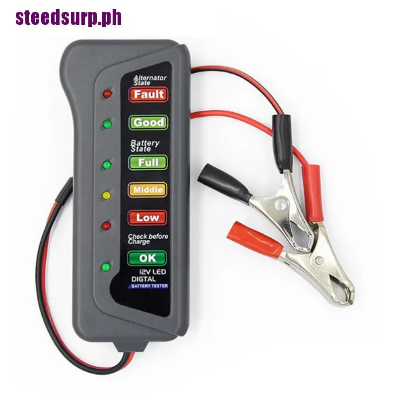 xps 【steedsurp】12V Car Battery Tester Digital Alternator 6 LED Lights Display Diag