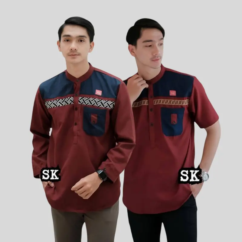 Baju koko muslim motif saka Lengan panjang dan lengan pendek dewasa bahan full katun toyobo 5