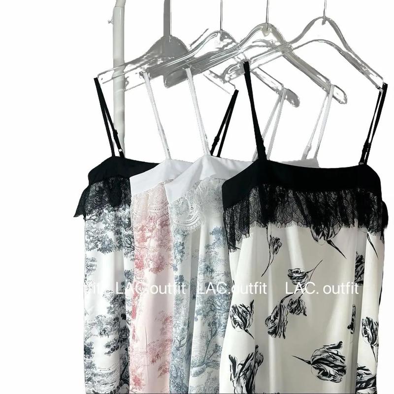 Váy ngủ 2 dây thiết kế dáng xuông dài phối ren Lụa satin dành cho Nữ mát nhẹ nhàng - Hàng 2 lớp có lót bên trong