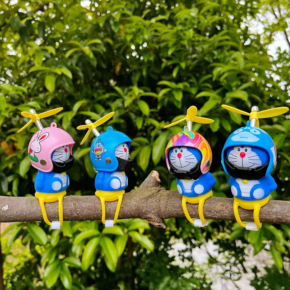 EF Cute Blue Cat with Helmet Propeller Airscrew Ornament Bike Accessories Wind-breaking Toy Motor Riding Car Decoration