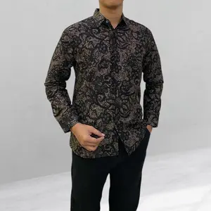 Kemeja Batik Pria Kasual Formal Modern Lengan Panjang Slimfit Kain 100% Katun Premium Full Furing Motif WIJAYA KUSUMA by BATIK WIJAYA MUKTI Solo