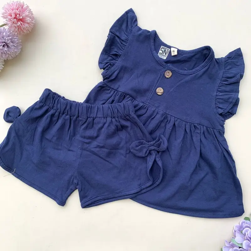QUEBEECLOTH baju setelan baju celana pendek warna polos katun adem fashion anak bayi cewek perempuan lucu murah -luv 4