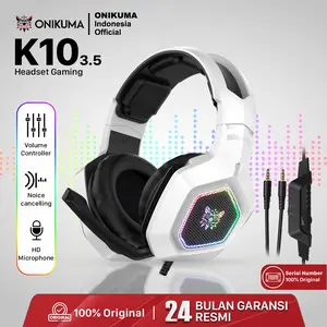HEADSET GAMING ONIKUMA K10 WHITE RGB- NOISE CANCELLING MICROFON - HEADSET GAMING ANAK COWO- HEADSET GAMERS- HEADSET GAMING KEREN 2026- HEADSET GAMING MURAH- HEADSET GAMING BERKUALITAS- GARANANSI 24 BULAN
