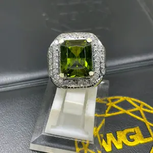 Cincin Pria Green Peridot | Dim 12*10*8 Microsetting Silver Ring Kualitas No 1 titanium