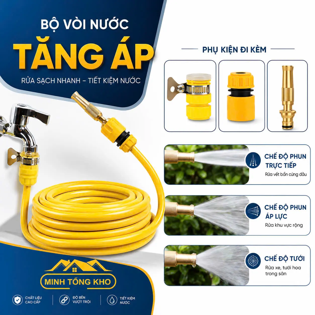 Vòi Xịt Nước Tăng Áp Bộ Vòi Xịt Tưới Cây  Rửa Xe  Rửa Sân  Bộ Vòi Dây Dài 5m-20m  Đầu Phun Đồng  Bộ 4 Món Đầy Đủ