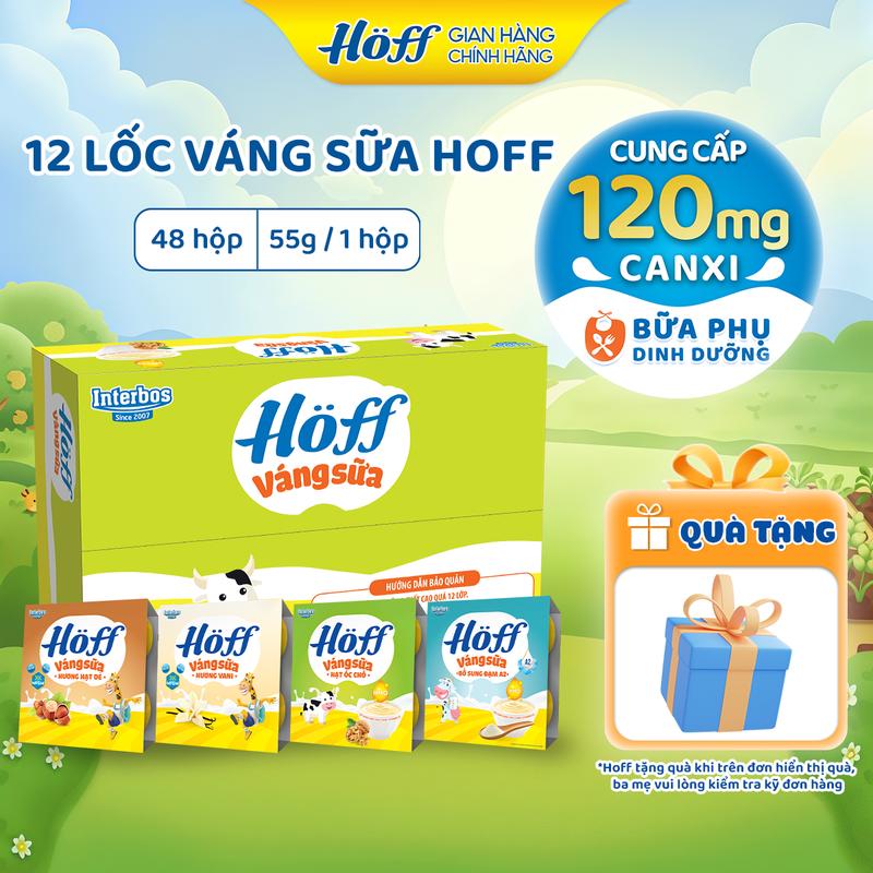 Váng sữa cho bé ăn dặm mix vị Hoff bổ sung dinh dưỡng canxi HMO MFGM DHA vitamin D3 khoáng chất hỗ trợ phát triển trí não hỗ trợ tăng cường miễn dịch thùng 12 lốc 48 hộp x 55g - LIVE