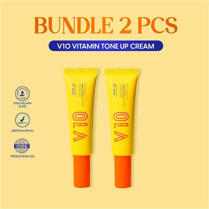 MORLAB - BUNDLE 2 PCS MORLAB V10 VITAMIN TONE UP CREAM Berminyak Hitam Kusam Mencerahkan Wanita Wajah Berjerawat