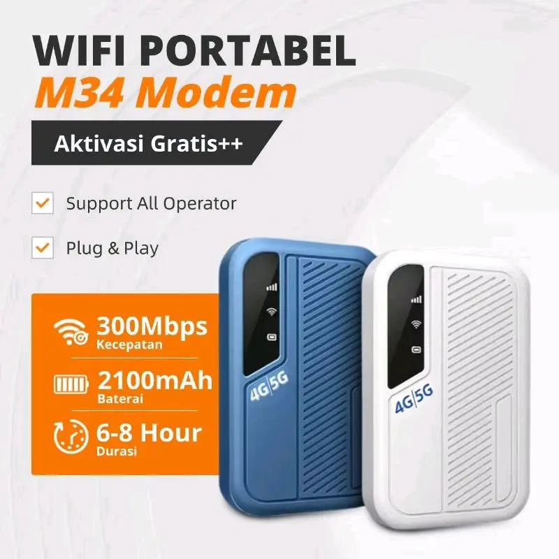 Modem WiFi M34 Portable Mini Kecepatan 300 Mbps Support WiFi 6 Baterai Besar 3000mAh Tahan Lama Aktivasi Gratis++