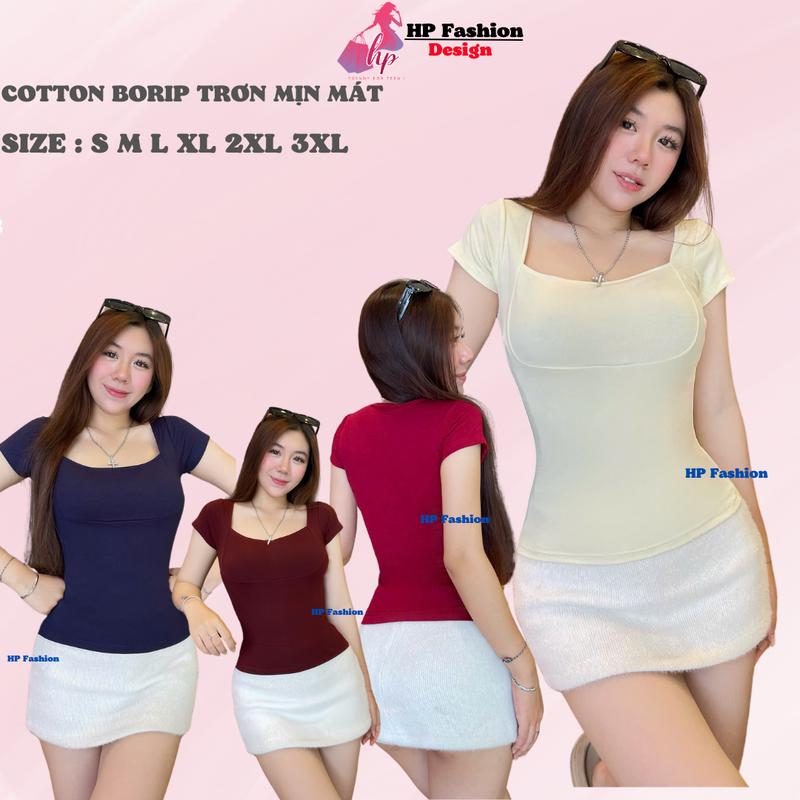 COMBO 3 ÁO Áo thun ôm bó bođy cổ vuông viền vòng 1 tay ngắn áo phông kiểu nữ basic vải thun cotton borip trơn basic co giãn 4 chều thoáng mát thấm hút mồ hôi size S M L Xl XXL có bigsize mùa hè HP42