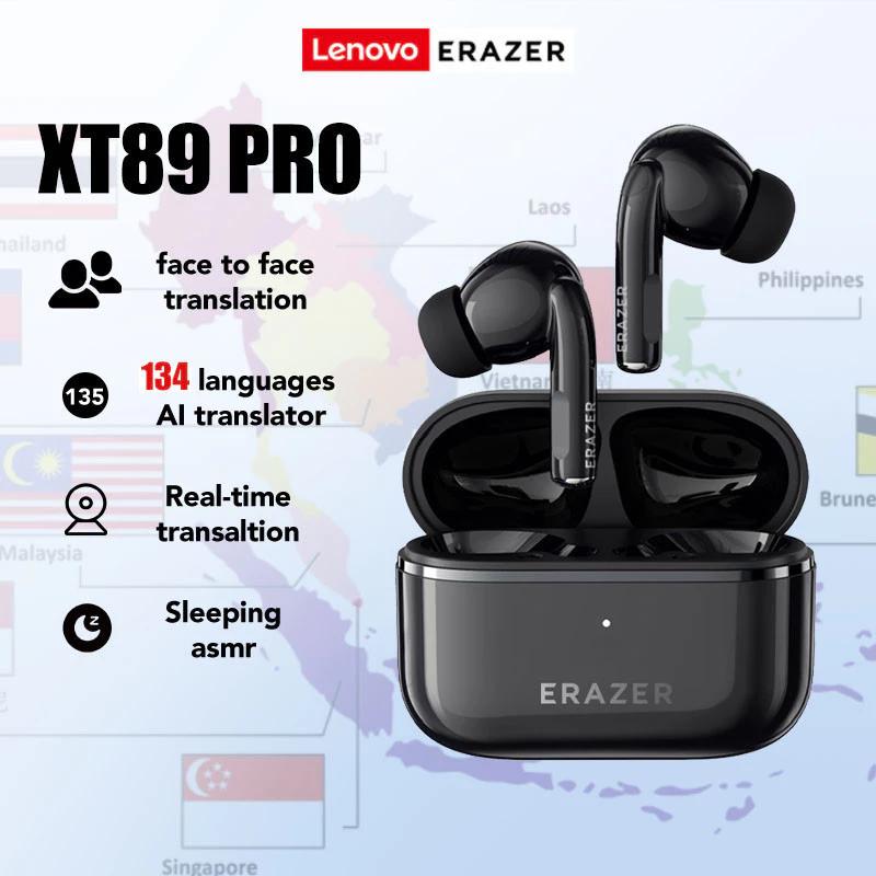 Tai nghe Lenovo ERAZER XT89 Bản dịch công nghệ màu đen Phiên dịch thời gian thực trong 134 ngôn ngữ Khử tiếng ồn mạnh mẽ Âm thanh HiFi Thiết kế không thấm nước Thiết yếu cho các chuyến công tác và học tập