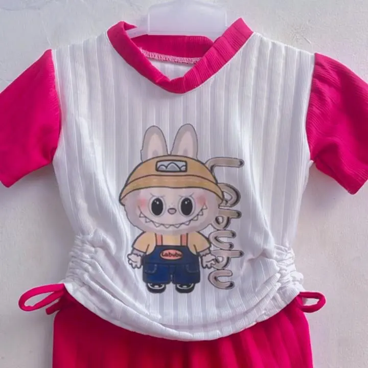 Baju Anak Labubu One Set Labubu Bahan Knit Hornet DTF Labubu untuk Anak Usia 2 sampai 11 tahun - OneSet Inez setelan 1