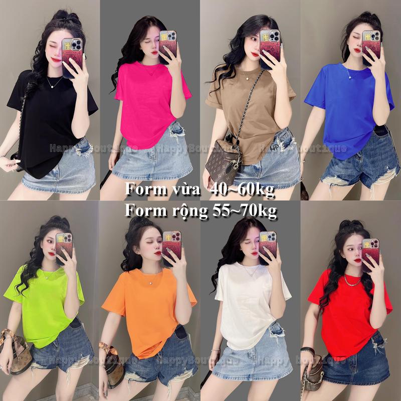 Áo Thun Trơn Nữ Cotton Thái[Mã A] Form Từ 40~70kg, Phong Cách BASIC, Đơn Đôi Nhóm,Top Cổ Tròn Women đỏ beige hàn quốc  màu trắng tinh