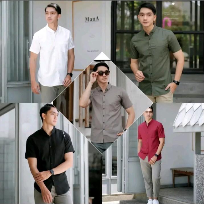 kemeja pria lengan pendek 100ribu 5pcs kemeja polos lengan pendek dewasa slimfit Katun Casual unisex 4
