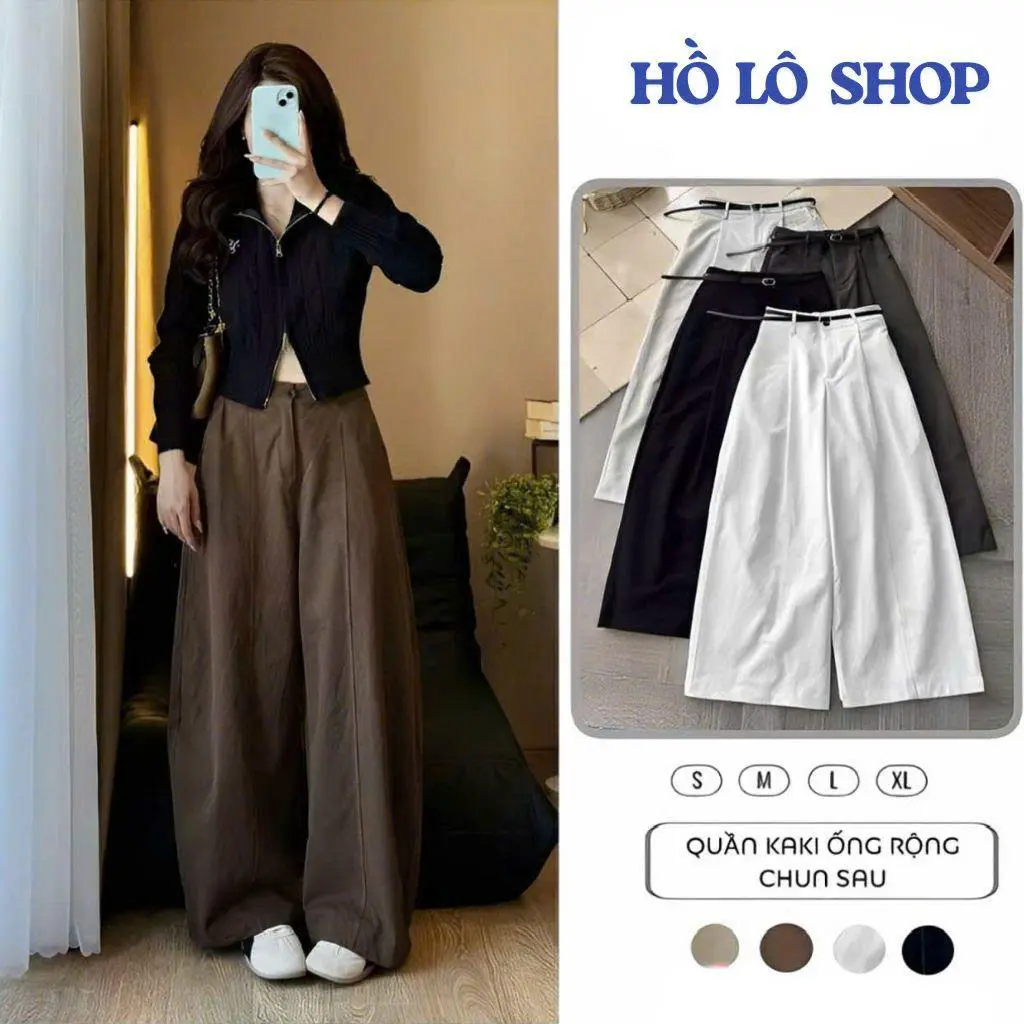 Quần Suông Kaki Ống Rộng Fom thụng Hồ Lô Shop, Quần Suông Kaki Basic Chun Sau Kiểu Dáng Hàn Quốc Có Dáng Nấm