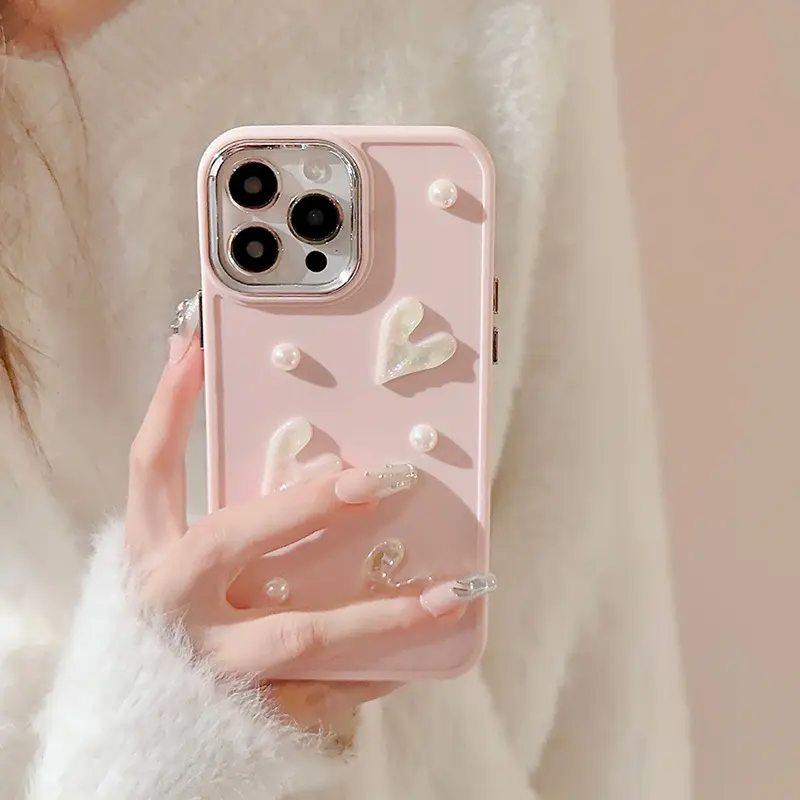 Cute 3D Love Heart Pearl Design Protection Case Slim Soft TPU Shockproof Protective Cover for iPhone 1