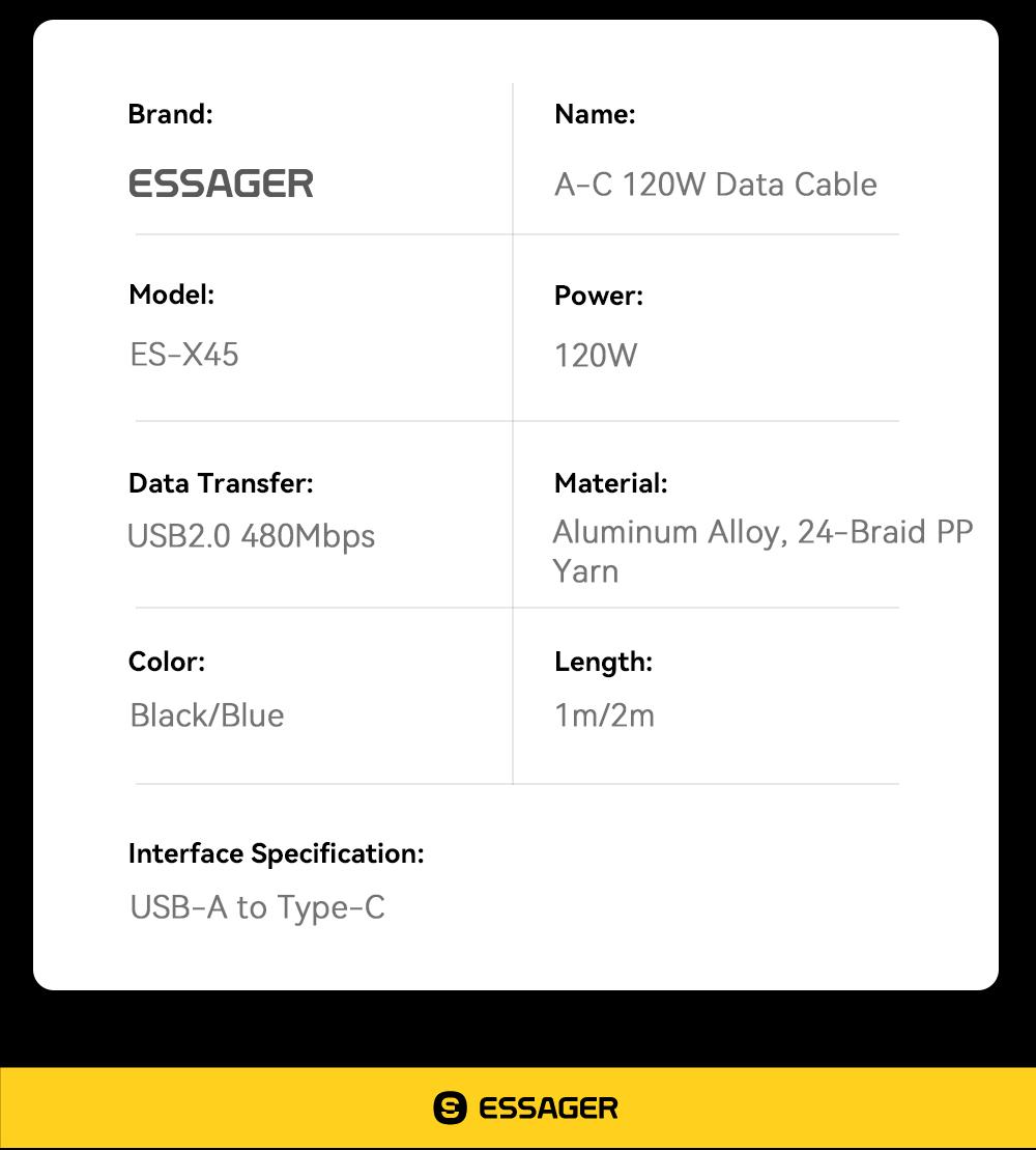 Essager 120W Usb Type C Cable For xiaomi 6A Fast Charging Cord