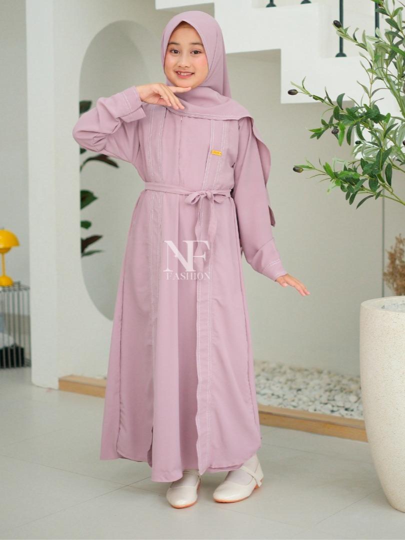 Khirana Gamis Abaya Anak Remaja Tanggung Usia 5-16 Tahun Bahan Sabrina Anti UV Kombinasi Benang Smock Baju Muslim Lebaran Size M L XL XXL