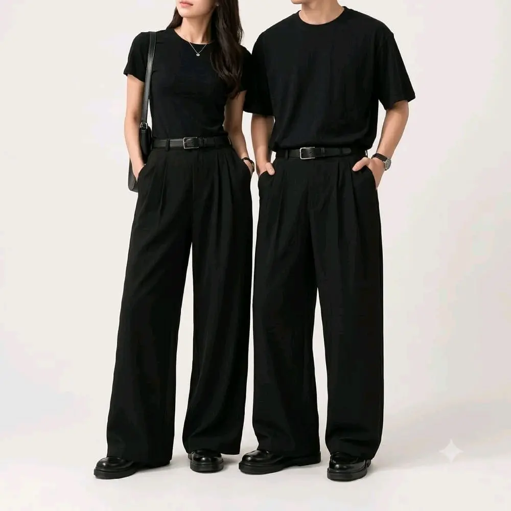 Celana Panjang Lebar Unisex Hitam - Trouser Wide Pants Loose Pleated Pants untuk Pria dan Wanita