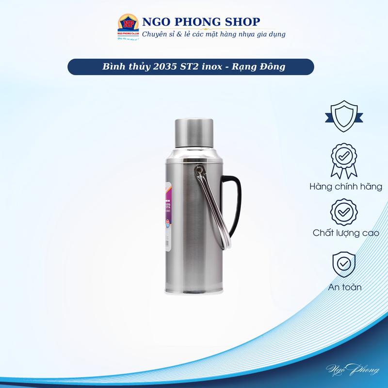 Bình thủy 2035 ST2 inox Rạng Đông Phích nước inox tích hợp gioăng Silicon giúp tăng độ kín khít.