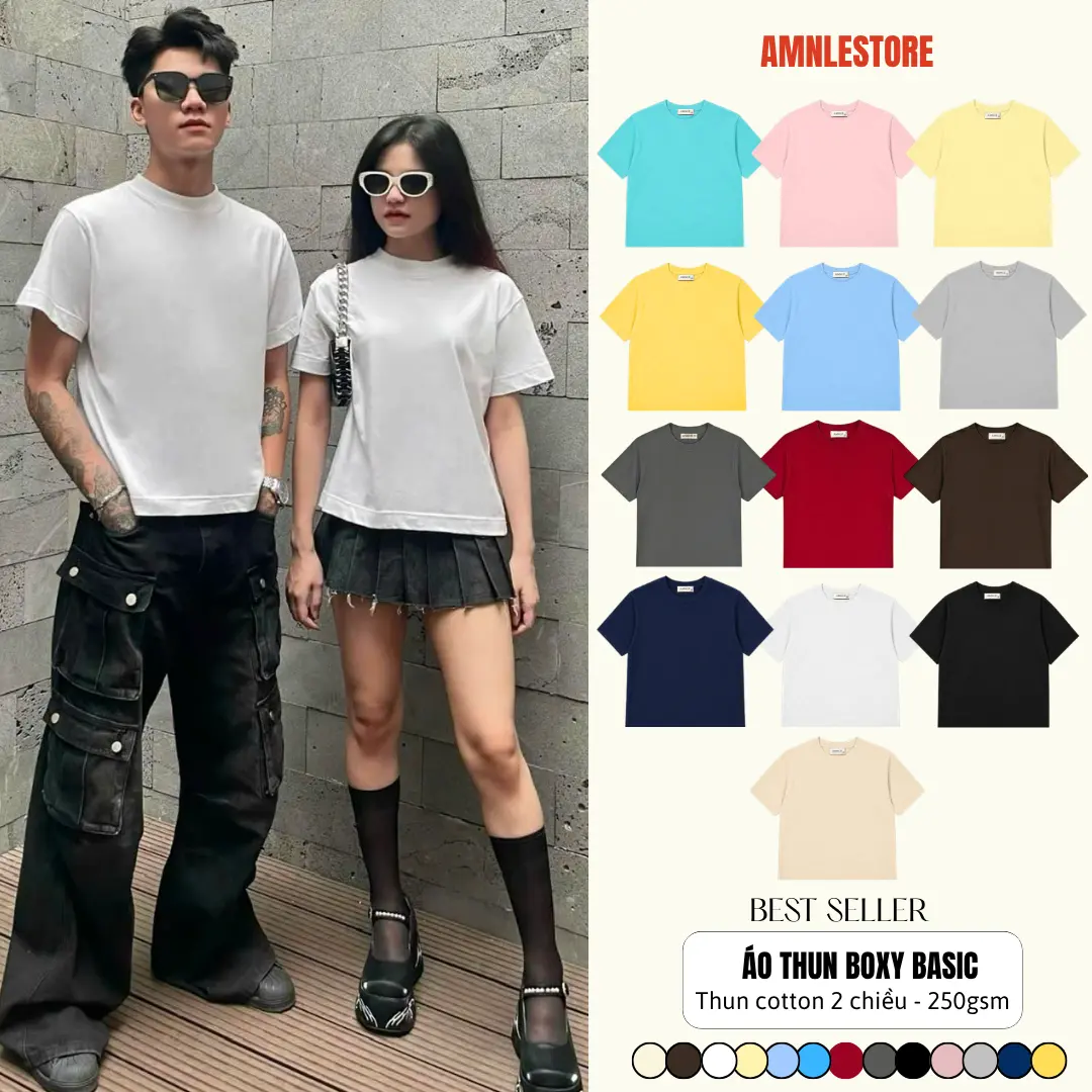 Áo thun BOXY cổ tròn Amnle Unisex - Cotton co giãn 2 chiều Menswear aothun  basic BX001