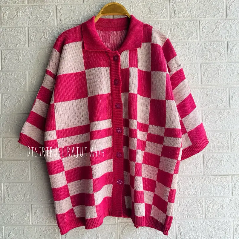 KNITWEAR OUTFIT FUJI CARDIGAN RAJUT MOTIF KOTAK OVERSIZE Baju Nyaman Outer Kardigan