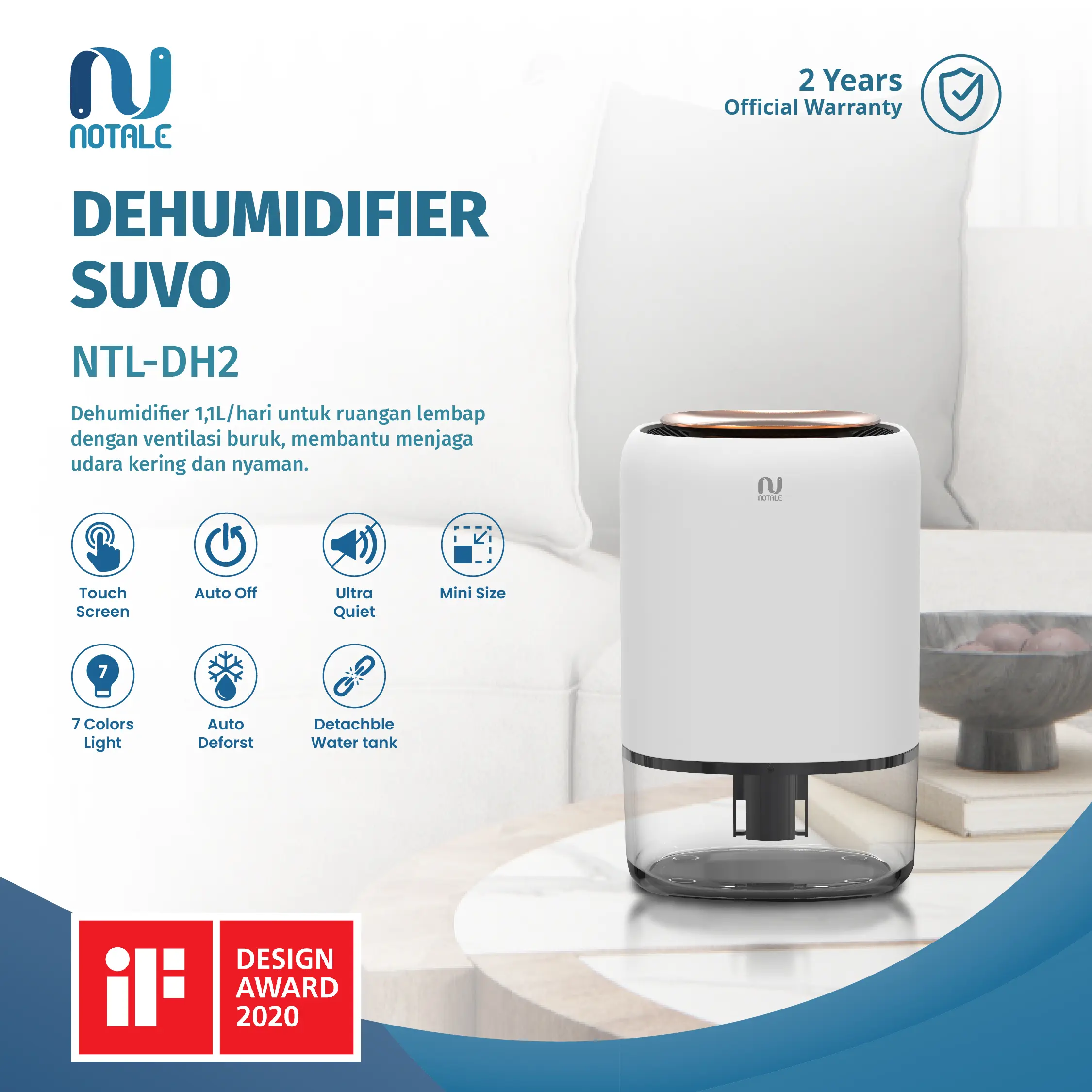 Notale Dehumidifier Suvo Air Dryer Serap kelembapan Humidifier Touch