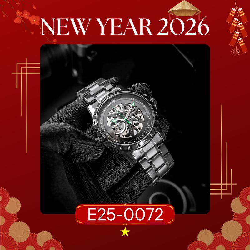  Đồng Hồ Cơ Nam ETERNO E25-0072 Dây thép không gỉ cao cấp Lộ Cơ 2 Mặt Sang Trọng 