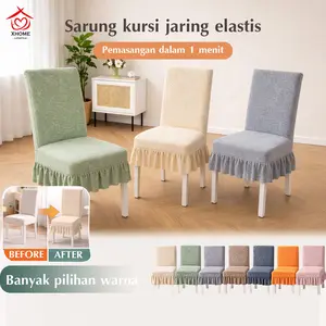 Sarung Kursi Makan Pendek Elastis Motif Jacquard Universal Dapat Diregangkan Chair Cover Penutup Solid
