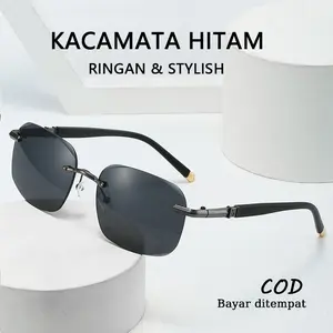 Kacamata Hitam Persegi Panjang Tanpa Bingkai Kasual Pria Wanita Saat Mengemudi Dan Memancing