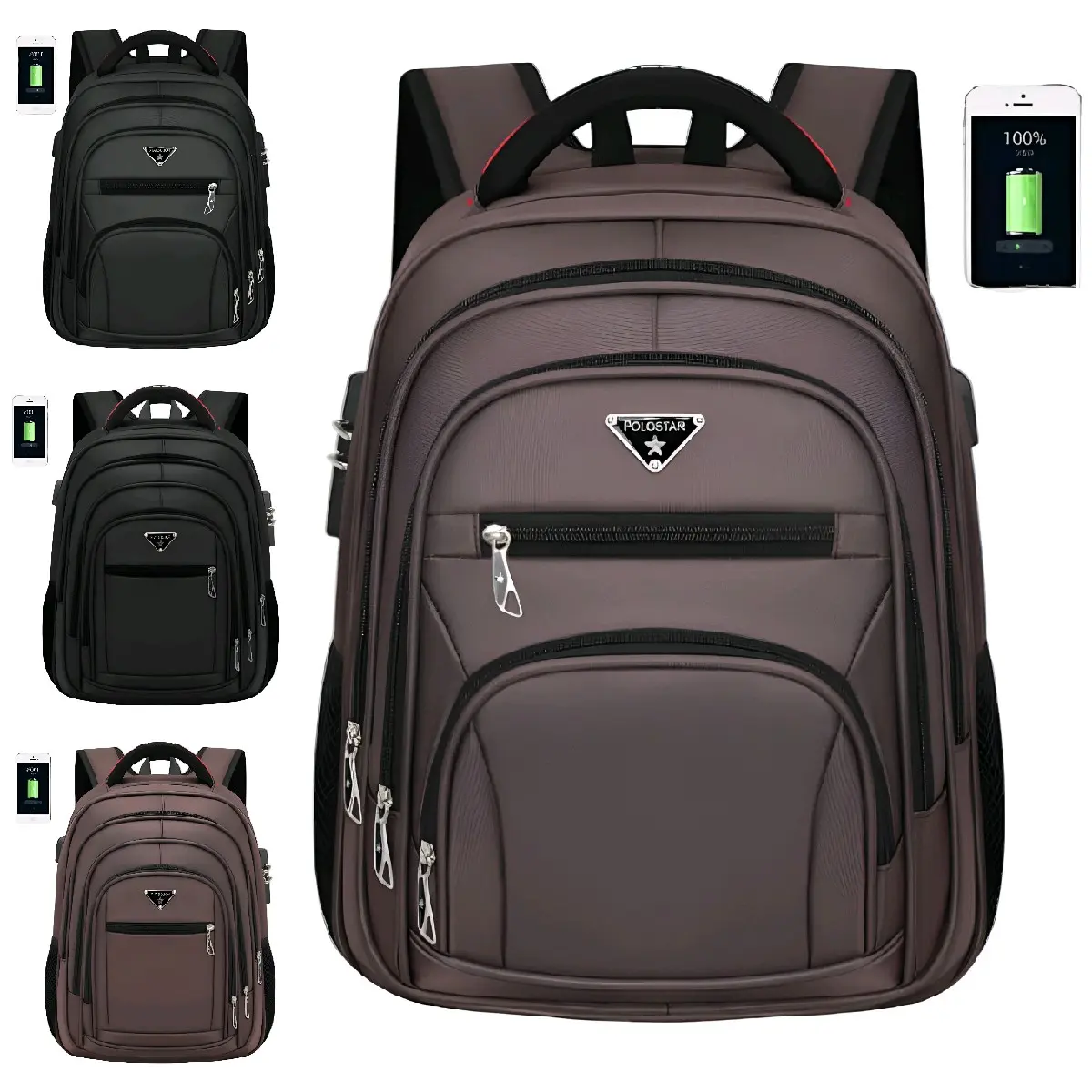 POLO STAR 16 Inch Tas Ransel Kerja Tas sekolah Kunci Usb Port import Polo