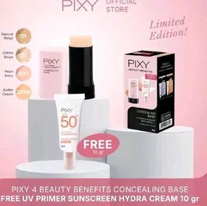 (BELI 1 GRATIS 1) Pixy Concealing Base Bandling isi 2 Pcs Gratis Pixy UV Sunscreen Primer 10gr - Menutupi bekas jerawat, noda hitam, warna kuli tidak merata/ Concealer/ Foundation/ Sunblock